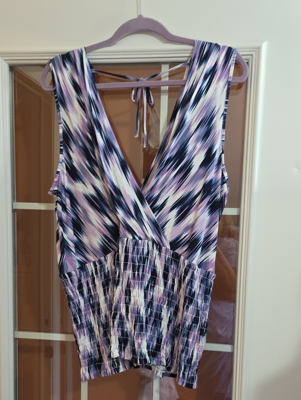 Lane Bryant Lavender, Navy & White Patterned Sleeveless Tank